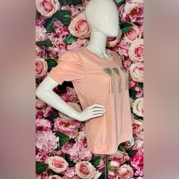 Madison Size Medium M Valentina Rhinestone Heart Tassels Pink Love Top NWT - Picture 4 of 12